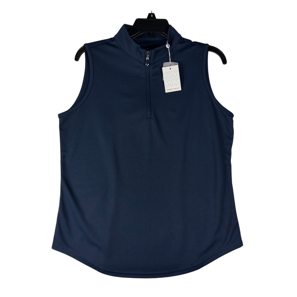 Sport Haley Women Midnight Blue Quarter Zip Sleeveless Golf Polo Shirt Large NWT